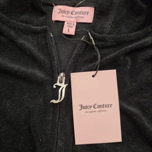 Juicy Couture Terry Black Velour Hoodie & Shorts Set - Size L - Picture 5 of 6